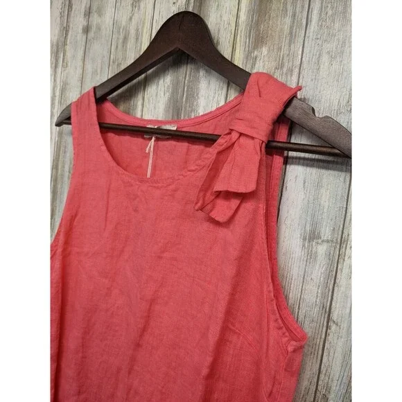 Bellambra Red Shift Valentine's Dress 100% Linen Sleeveless Bow Size Medium  NWT